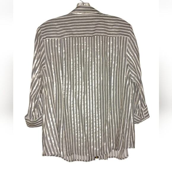 ANNE KLEIN Zip Up Blouse Metallic Gold Gray Stripe Shirt Blouse Plus Size 3X New - Picture 8 of 11